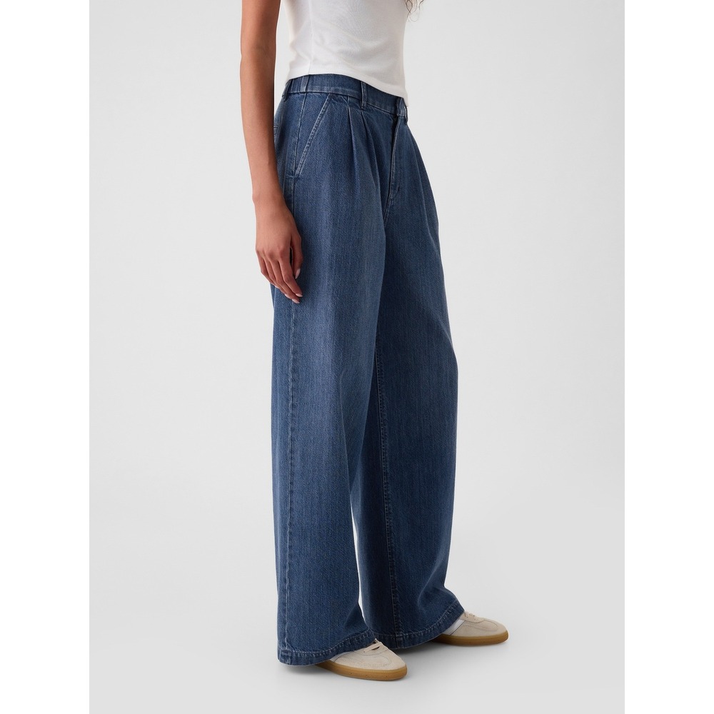 NWT Gap Ultrasoft Denim Trouser Jeans Light Indigo Wide Leg Pleated Sz 4 $89.95